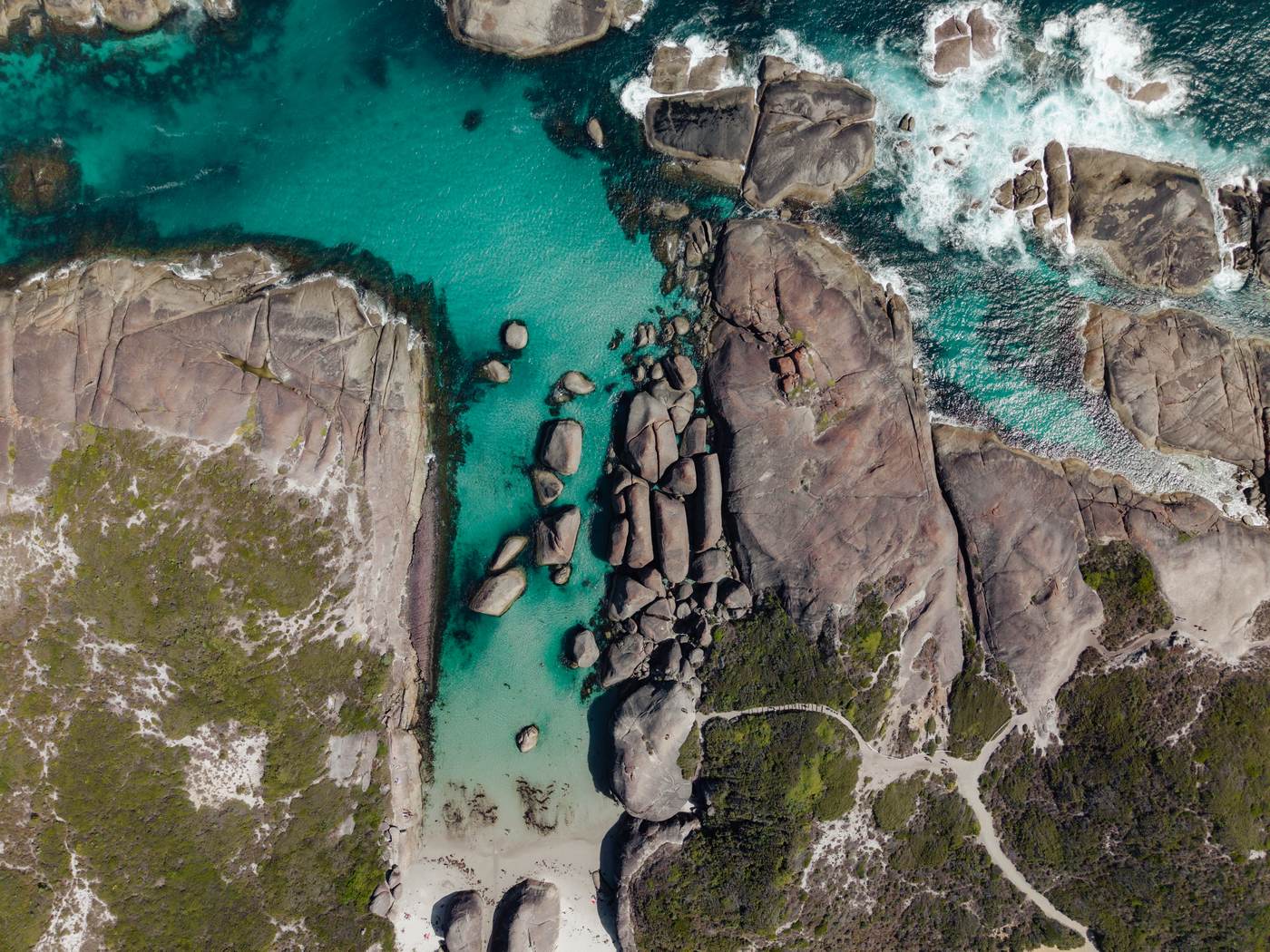 Luftaufnahme von Greens Pool und Elephant Rocks in der Nähe von Denmark